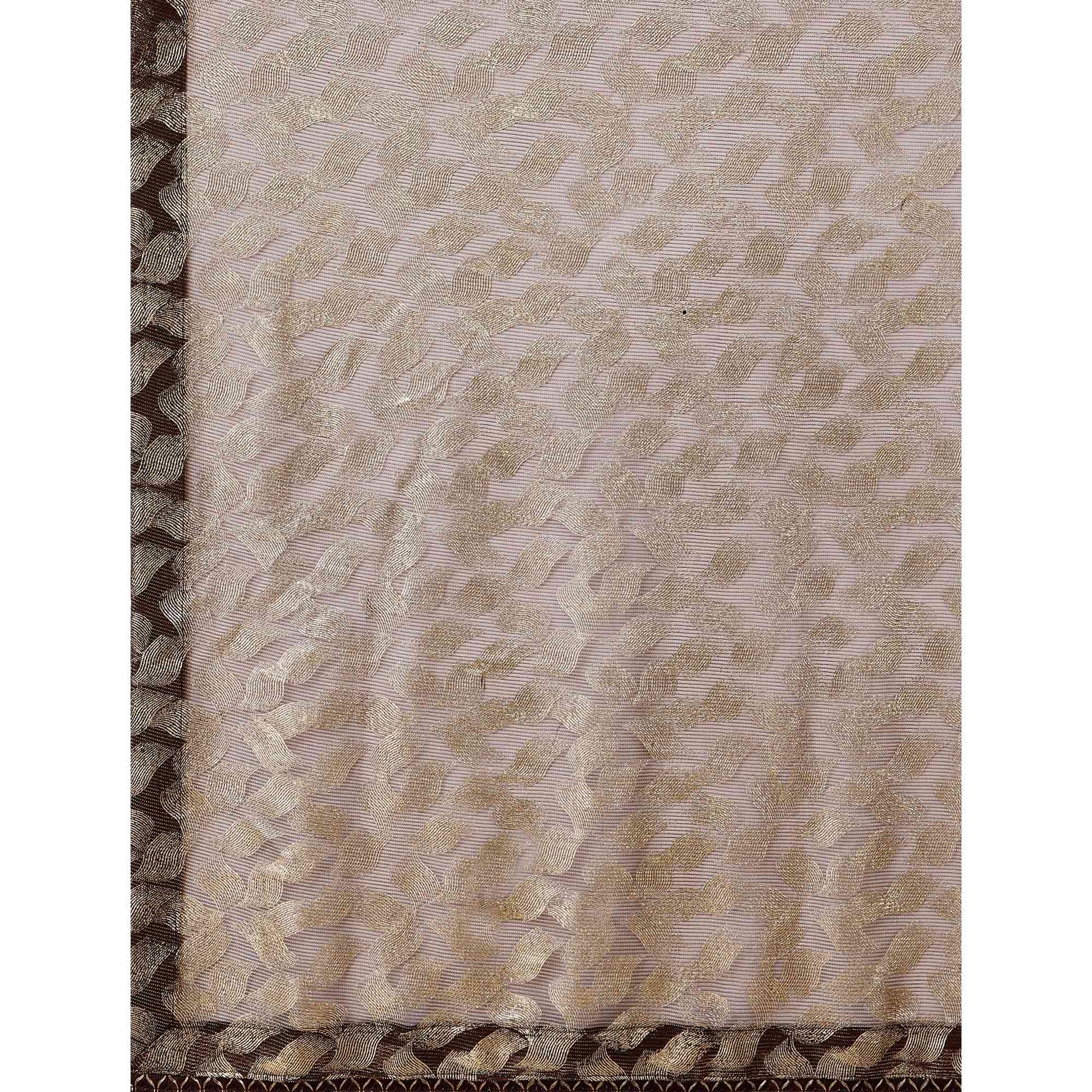 Brown & Gold Foil Printed Rayon Saree