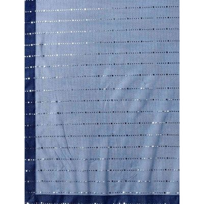 Blue Striped Foil Printed Rayon Saree