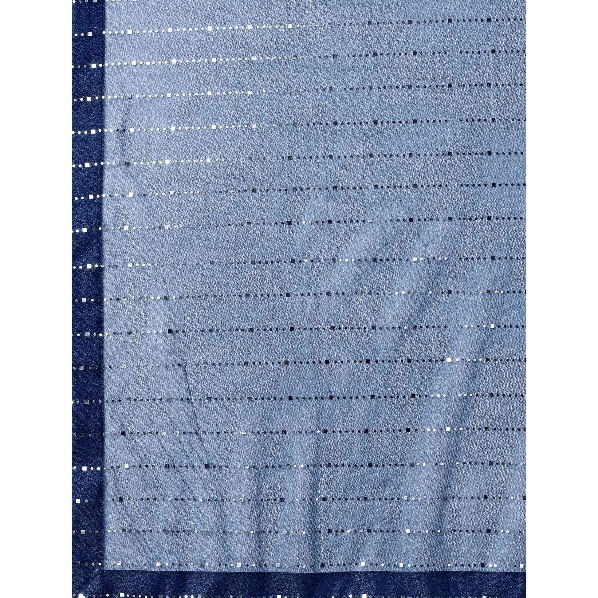Blue Striped Foil Printed Rayon Saree