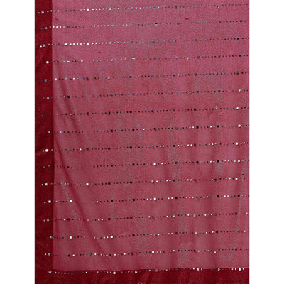 Maroon Striped Foil Printed Rayon Saree