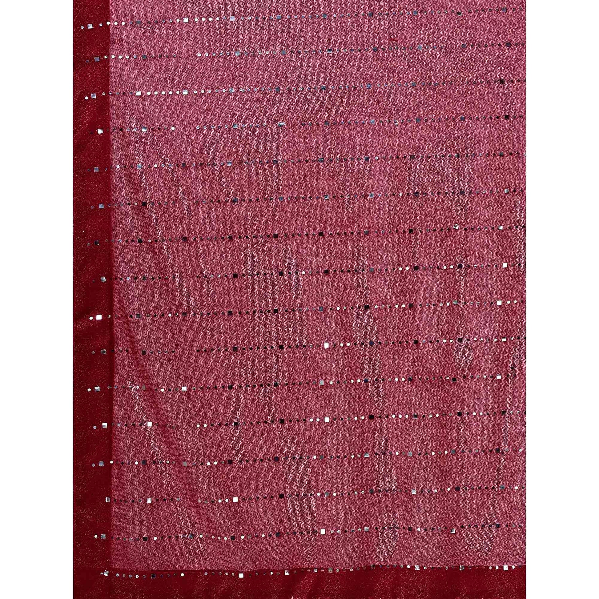 Maroon Striped Foil Printed Rayon Saree