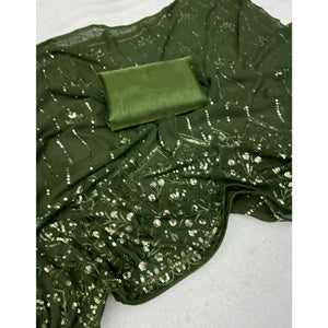Mehandi Green Sequins Embroidered Georgette Saree