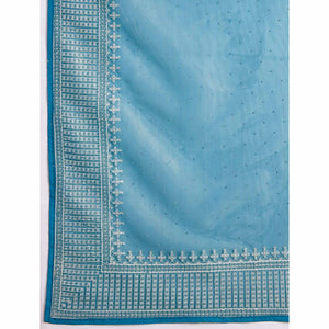 Blue Swarovski Work Embroidered Net Saree