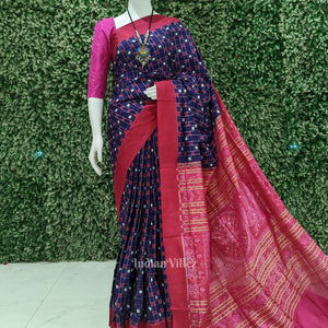 Blue Box Design Contemporary Sambalpuri Ikat Silk Saree