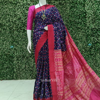 Blue Box Design Contemporary Sambalpuri Ikat Silk Saree