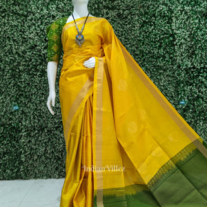 Golden Yellow With Green Pure Kanjivaram Soft Silk Saree