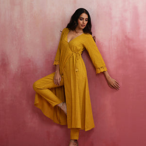 trueBrowns Mustard Cotton Dobby Kurta Set