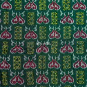 Dark Green Fish Theme Odisha Ikat Cotton Fabric