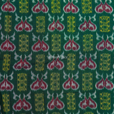 Dark Green Fish Theme Odisha Ikat Cotton Fabric