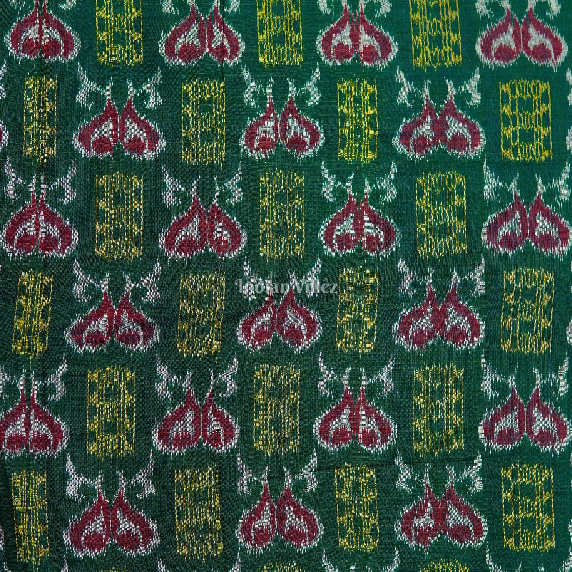 Dark Green Fish Theme Odisha Ikat Cotton Fabric