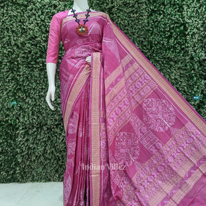 Rani Pink Natural Dyed Sambalpuri Silk Saree ( 7 Wonders of the World)