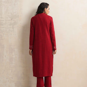 trueBrowns Maroon Kashmiri Woollen Jacket 3pc Set