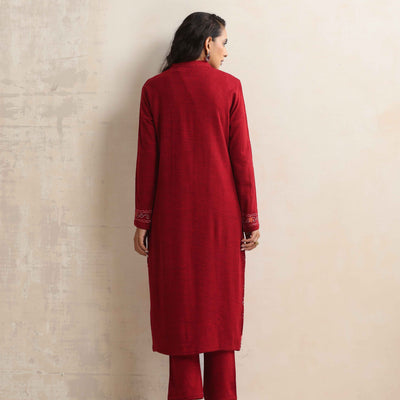 trueBrowns Maroon Kashmiri Woollen Jacket 3pc Set