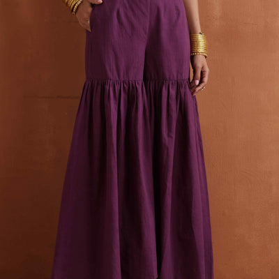 trueBrowns Purple Metallic Sharara Dupatta Set