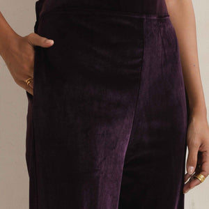 trueBrowns Wine Velvet Floral Embroidered Kurta Pant Dupatta Set