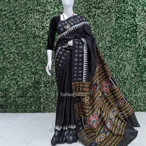 Black Pasapali Border Odisha Ikat Contemporary Silk Saree