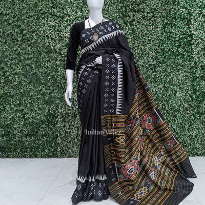 Black Pasapali Border Odisha Ikat Contemporary Silk Saree