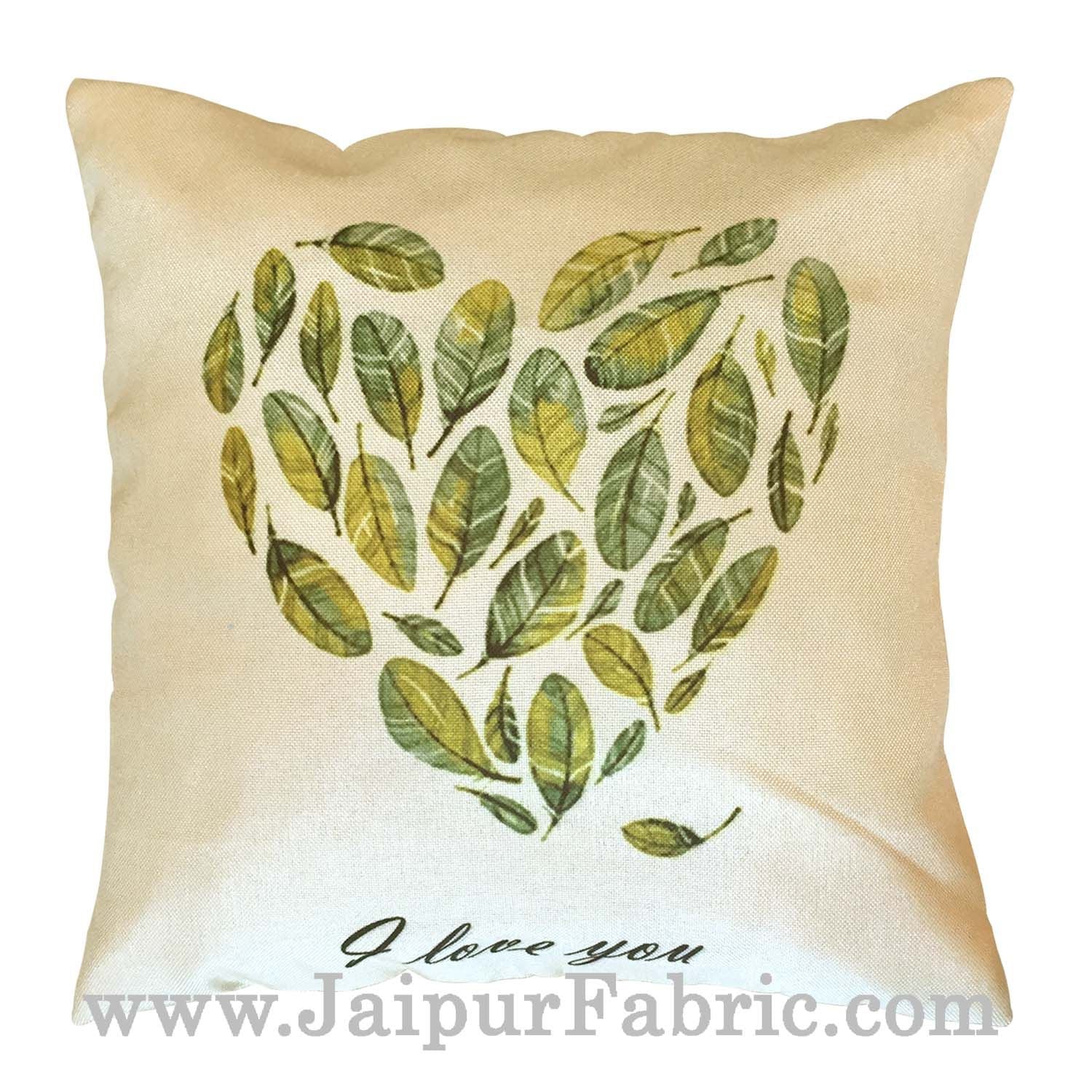 Jute Cushion Cover Digital Leaf Heart