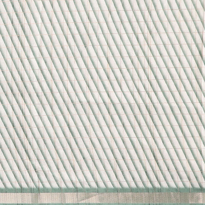 Green checked semi-banaras tussar saree with self - bullock cart border & checked pallu