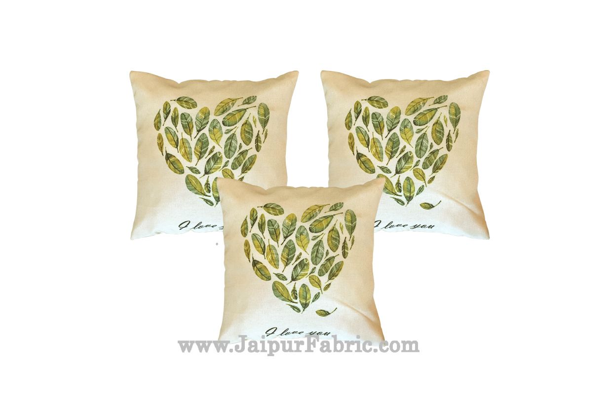 Jute Cushion Cover Digital Leaf Heart