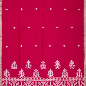 Hot Pink Handloom Bengal Cotton Saree With Floral Buttas