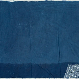 Indigo Woven Jaipur Cotton Saree Printed With White Diagonal Stripes