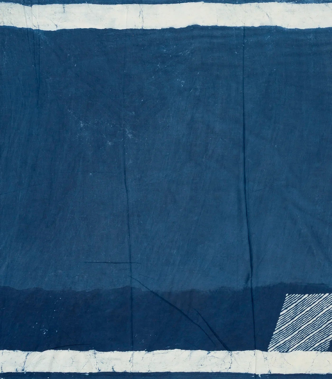 Indigo Woven Jaipur Cotton Saree Printed With White Diagonal Stripes