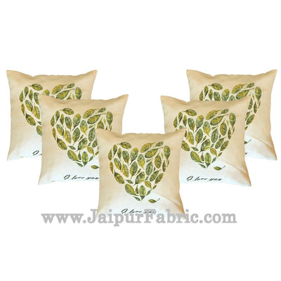 Jute Cushion Cover Digital Leaf Heart