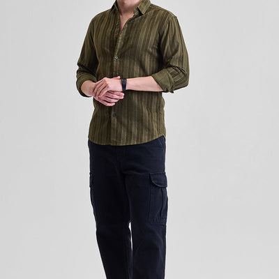 Olive Corduroy Slim Fit Shirt