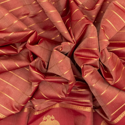 Peach Handloom Silk Cotton Saree With Zari Stripes