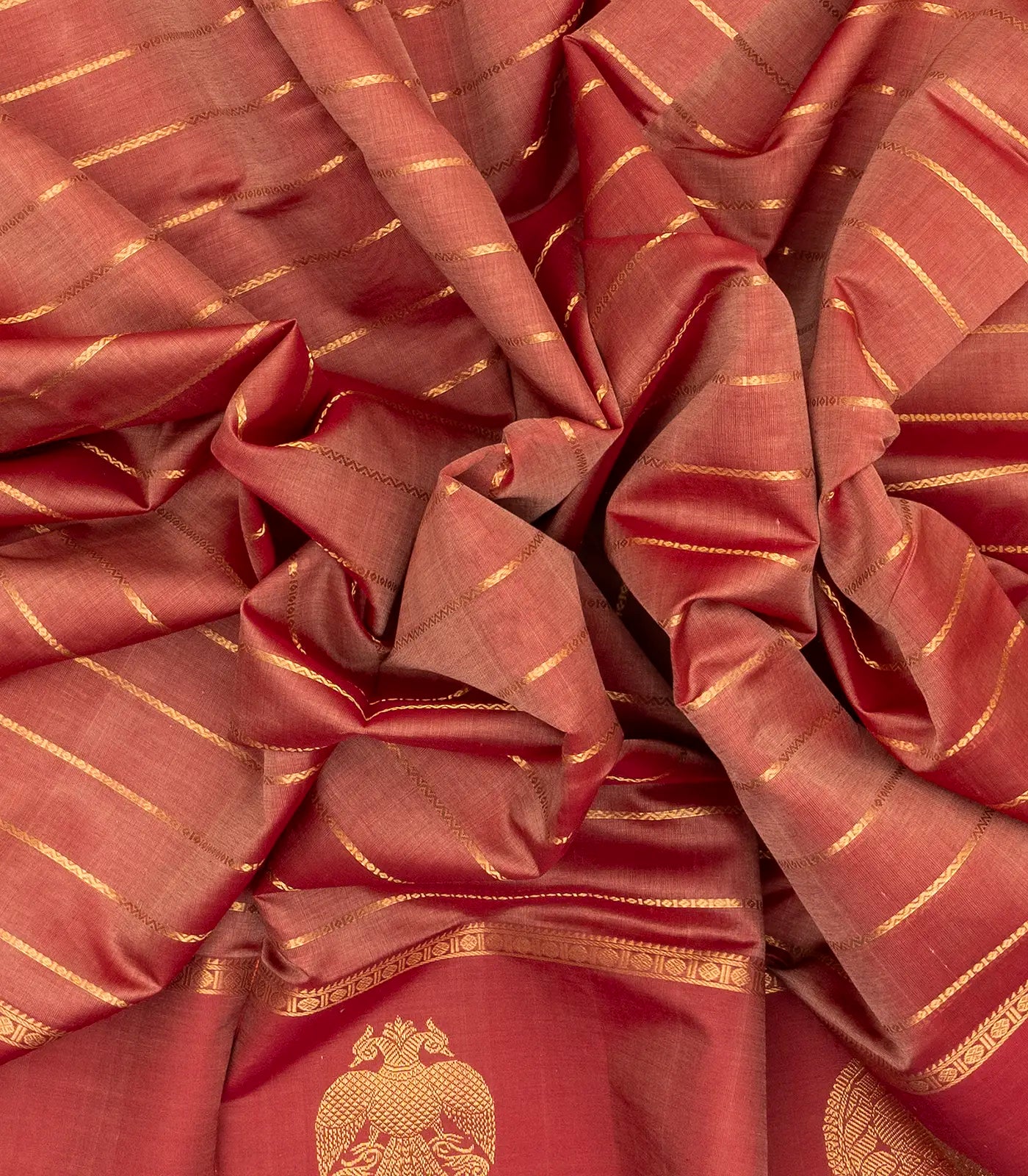 Peach Handloom Silk Cotton Saree With Zari Stripes