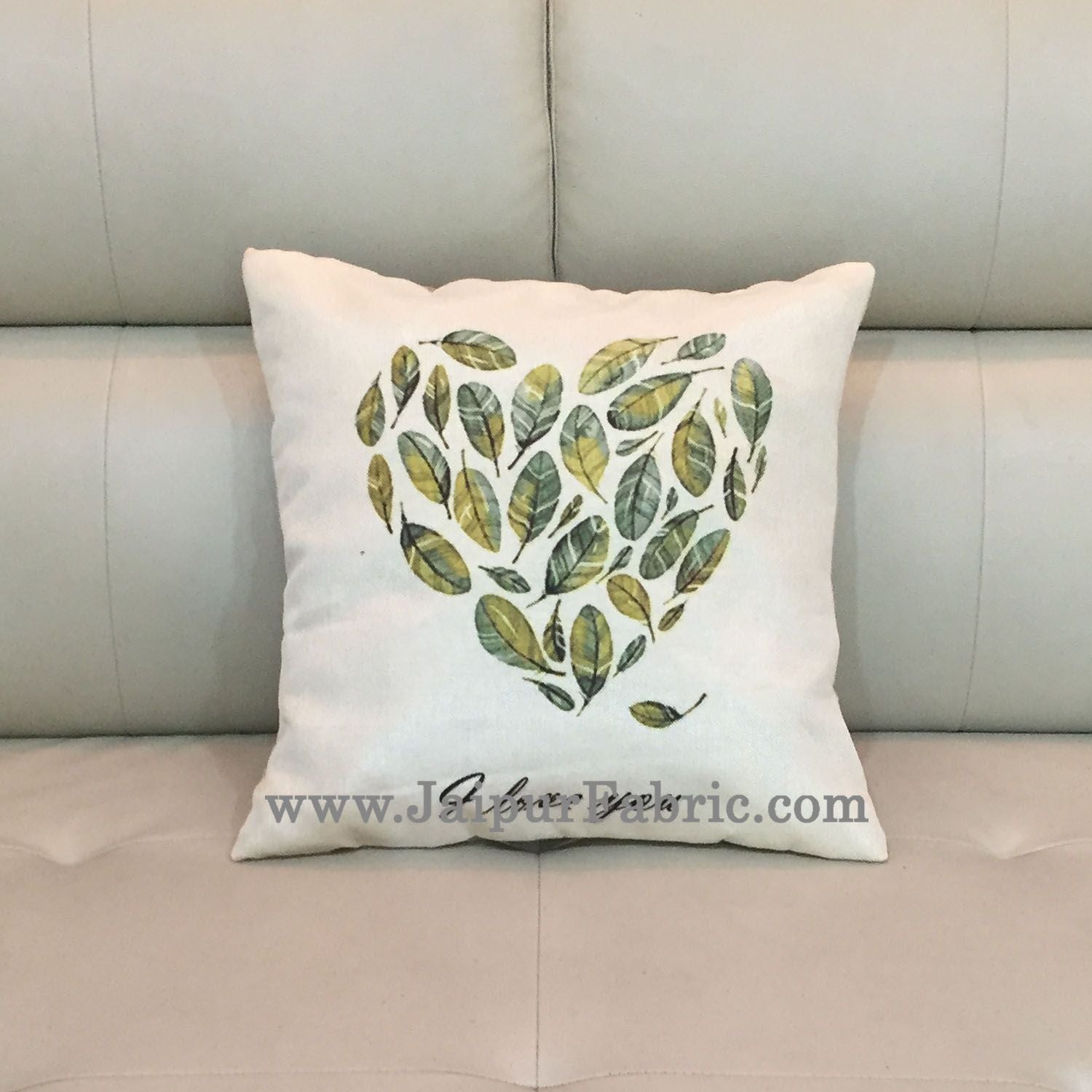 Jute Cushion Cover Digital Leaf Heart