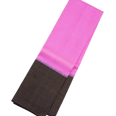 Bubble-gum Pink Handloom Kanchipuram Korvai Silk Saree With Black Border