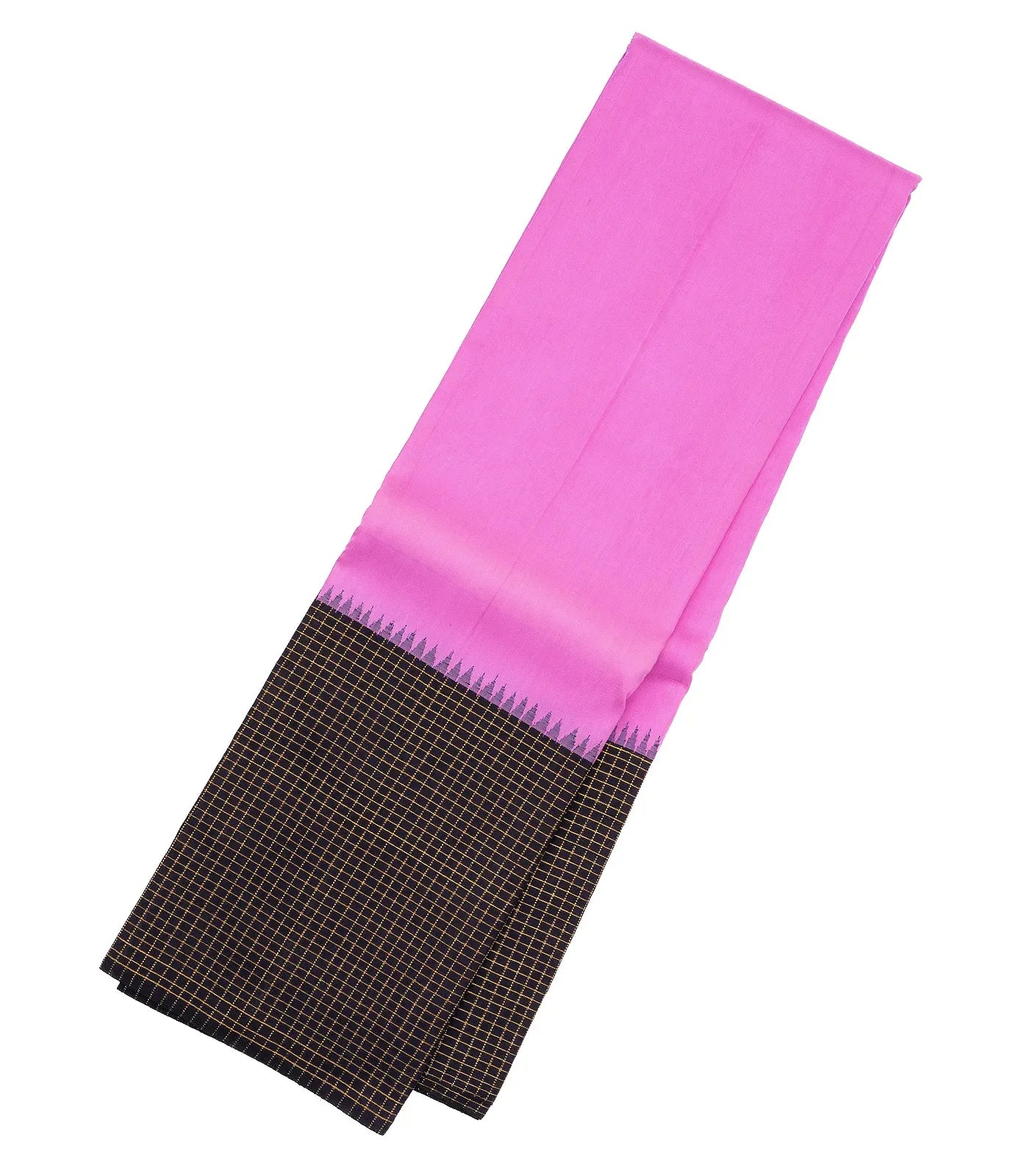 Bubble-gum Pink Handloom Kanchipuram Korvai Silk Saree With Black Border
