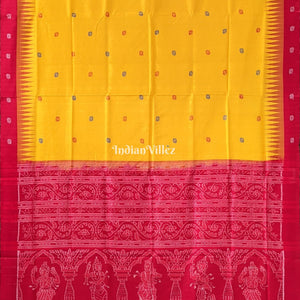 Yellow Red Flower Motif Odisha Ikat Bomkai Silk Saree