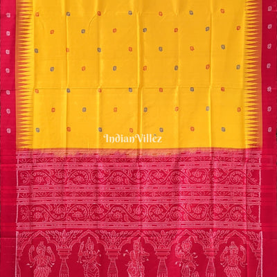 Yellow Red Flower Motif Odisha Ikat Bomkai Silk Saree