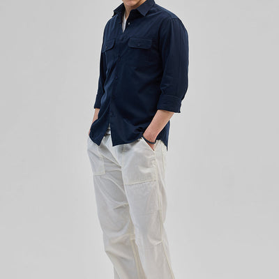 Navy Solid Double Pocket Overshirt