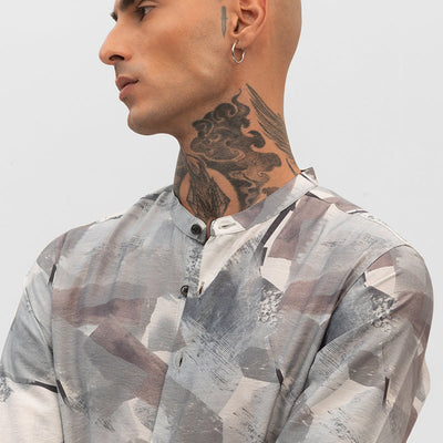 Light Grey Abstract Mandarin Shirt