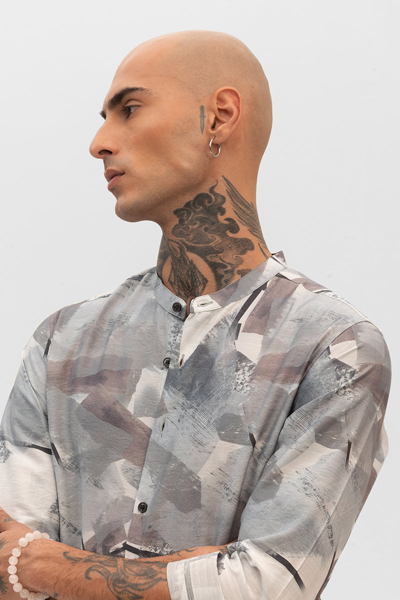 Light Grey Abstract Mandarin Shirt