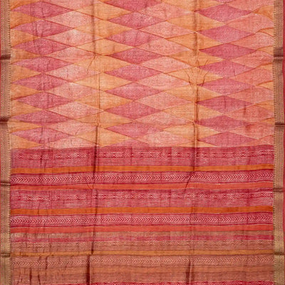 Pink Handloom Tussar Silk Saree Printed With Diamond Motifs