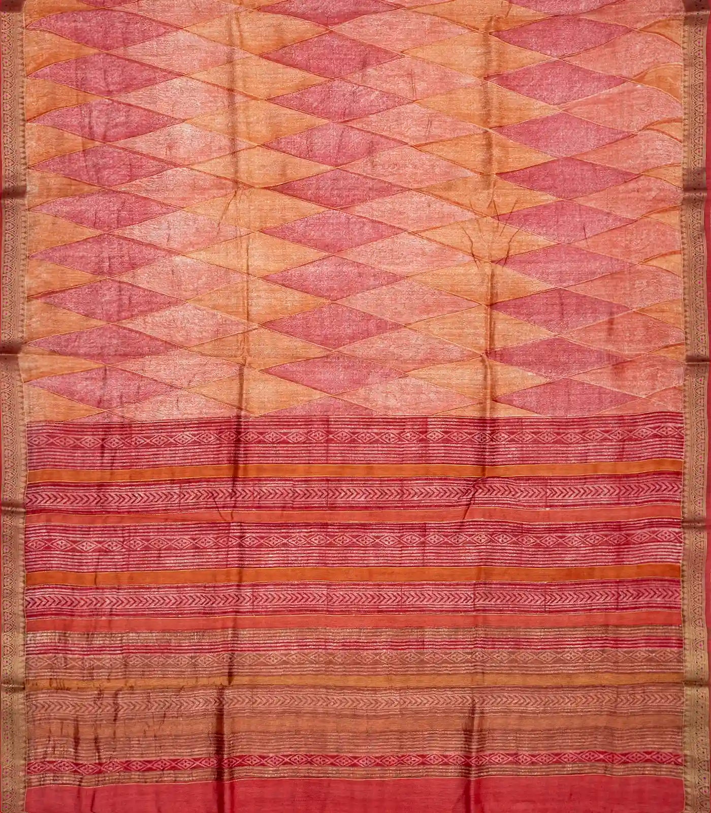 Pink Handloom Tussar Silk Saree Printed With Diamond Motifs
