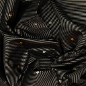 Black Handloom Kanchipuram Silk Saree With Zari Stripes & Buttas