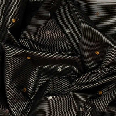 Black Handloom Kanchipuram Silk Saree With Zari Stripes & Buttas