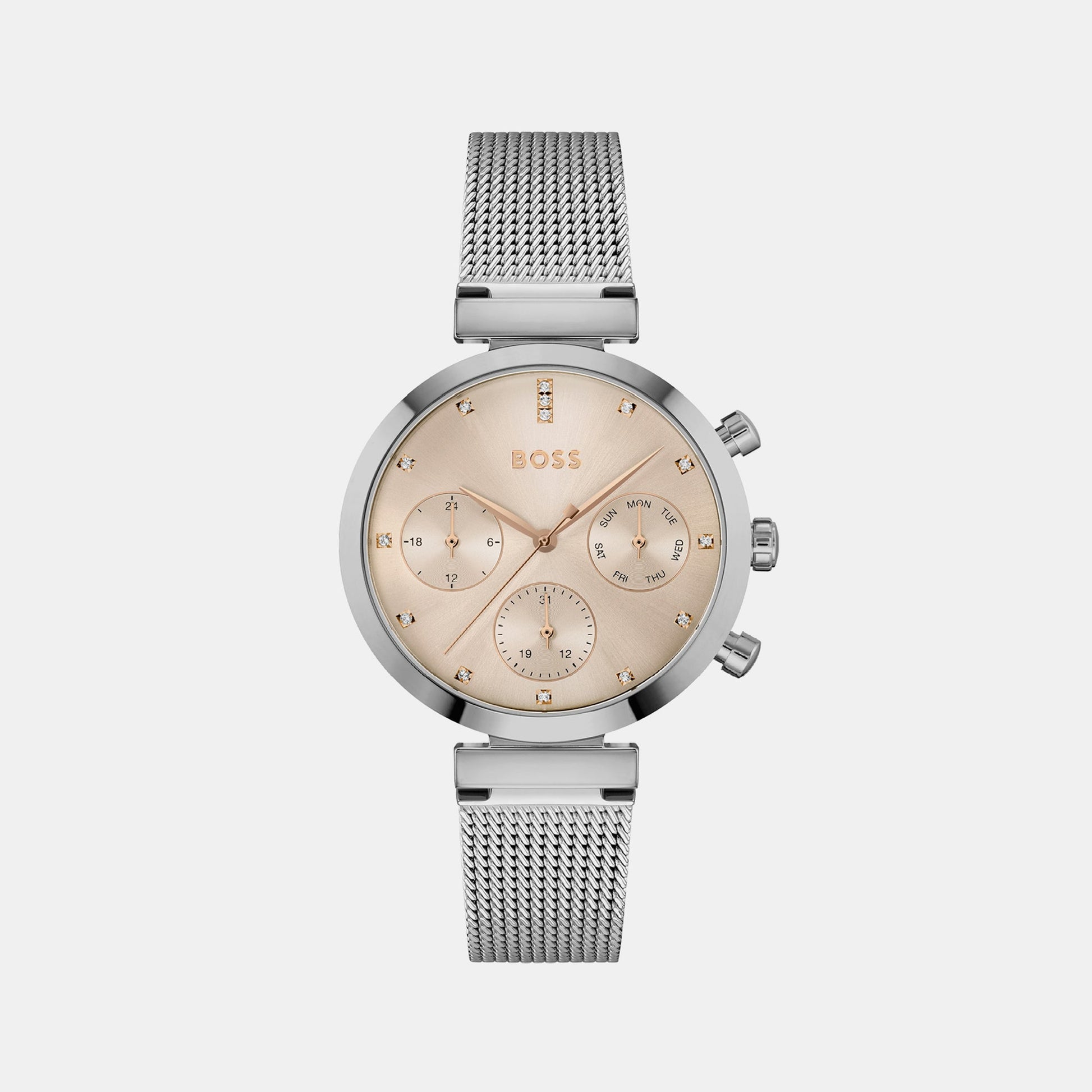 Flawless Women Quartz Rose Gold Dial Chronograph Mesh Watch 1502625