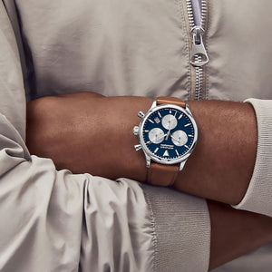 Heritage Men Quartz Blue Dial Chronograph Leather Watch 3650161