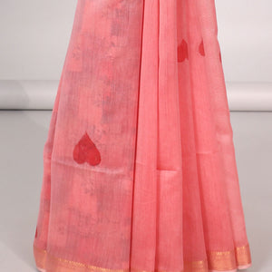 paech heart motifs chanderi cotton saree with self zari border & striped zari pallu