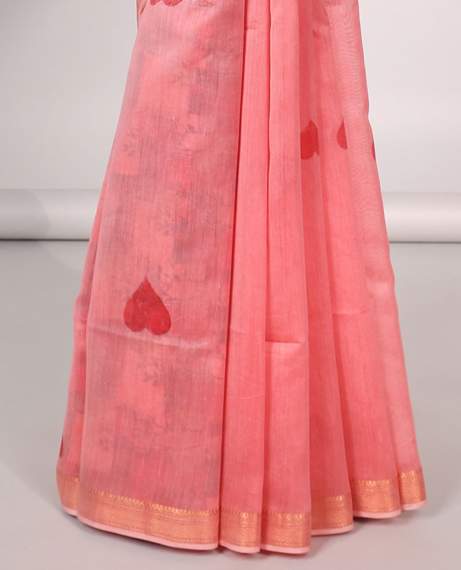 paech heart motifs chanderi cotton saree with self zari border & striped zari pallu