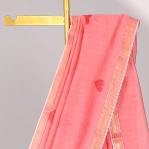 paech heart motifs chanderi cotton saree with self zari border & striped zari pallu