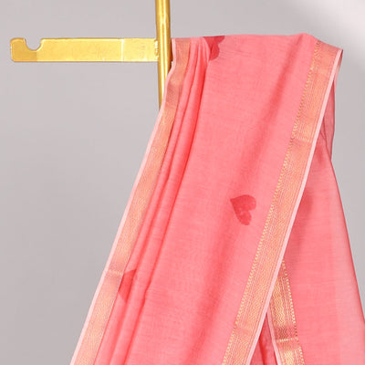 paech heart motifs chanderi cotton saree with self zari border & striped zari pallu