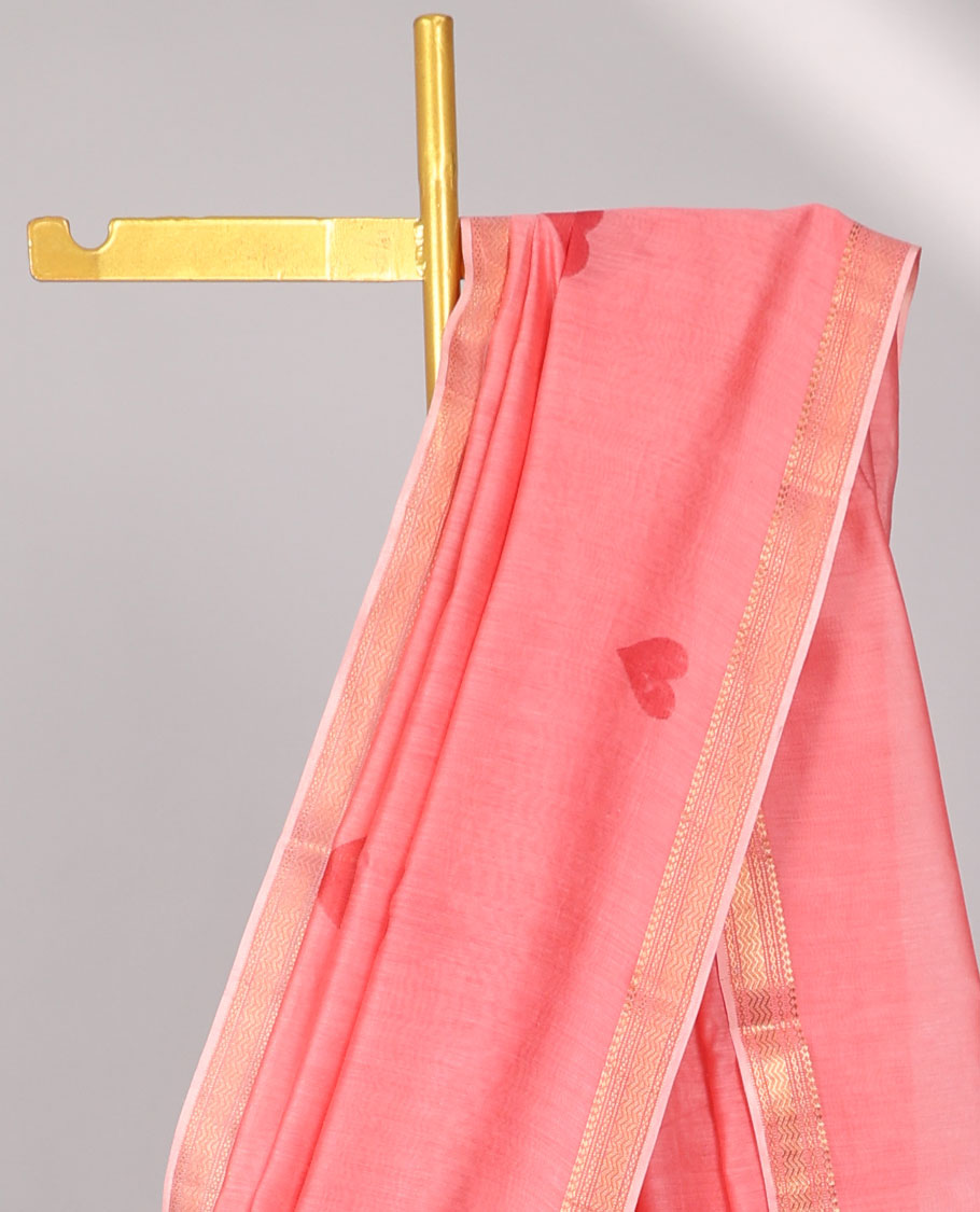 paech heart motifs chanderi cotton saree with self zari border & striped zari pallu
